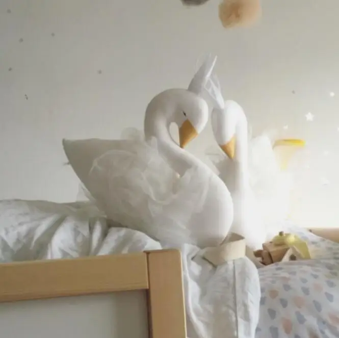 Soft plush lifelike white swan toy stuffed baby sleeping swan toy with ballet dress
