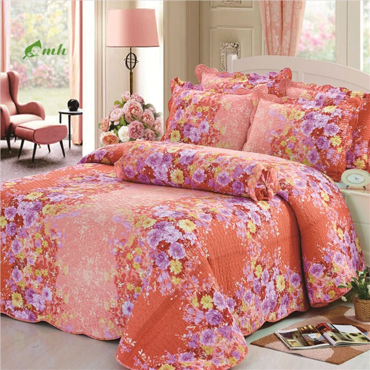 Modern Luxurious Reversible Bed Cover Queen Size Floral Printed Bedspread Coverlet