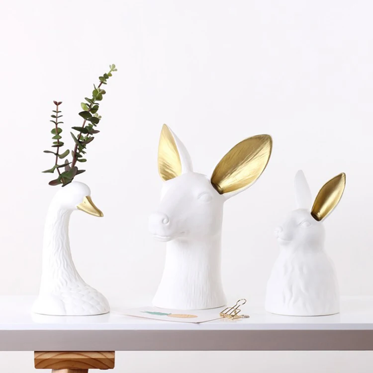 luxury golden elk head rabbit head swan head decorative vase