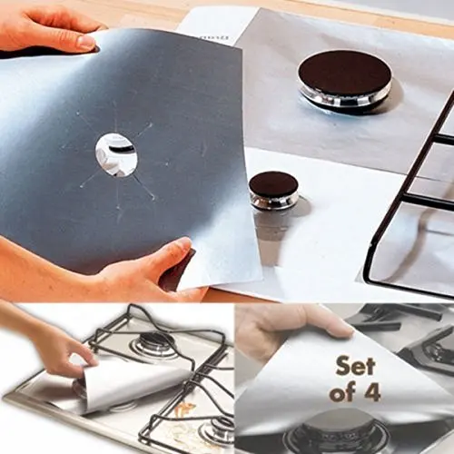 8 Packs Silver Gas Cooktop Liner Cover Clean Mat Pad Reusable Non-Stick Gas Range Protectors