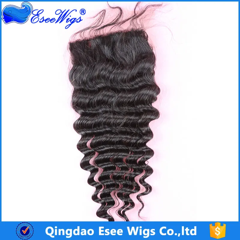 7A Gread 4x4 / 5x5 inch Silk Base Deep Wave Closure Virgin Brazilian Lace Closure Hair Piece 5x5inch Natural Color Density 130%