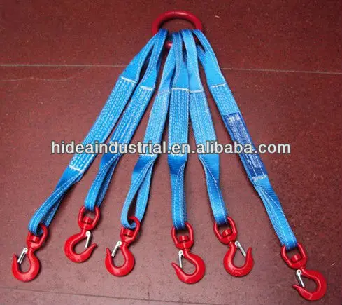 Eye Type Polyester Lifting Lashing Flat Webbing Sling with hook and round ring