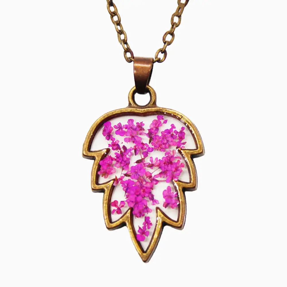 vintage grape shape old copper colour necklace supernatural real dried flower Minimalist necklace