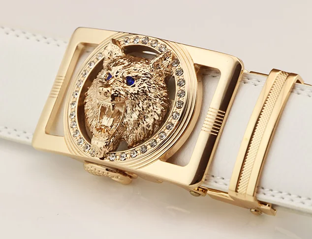 3.5cm width high quality easy clip removable diamond crystals rhinestone 3D wolf head automatic buckle luxury leather belt