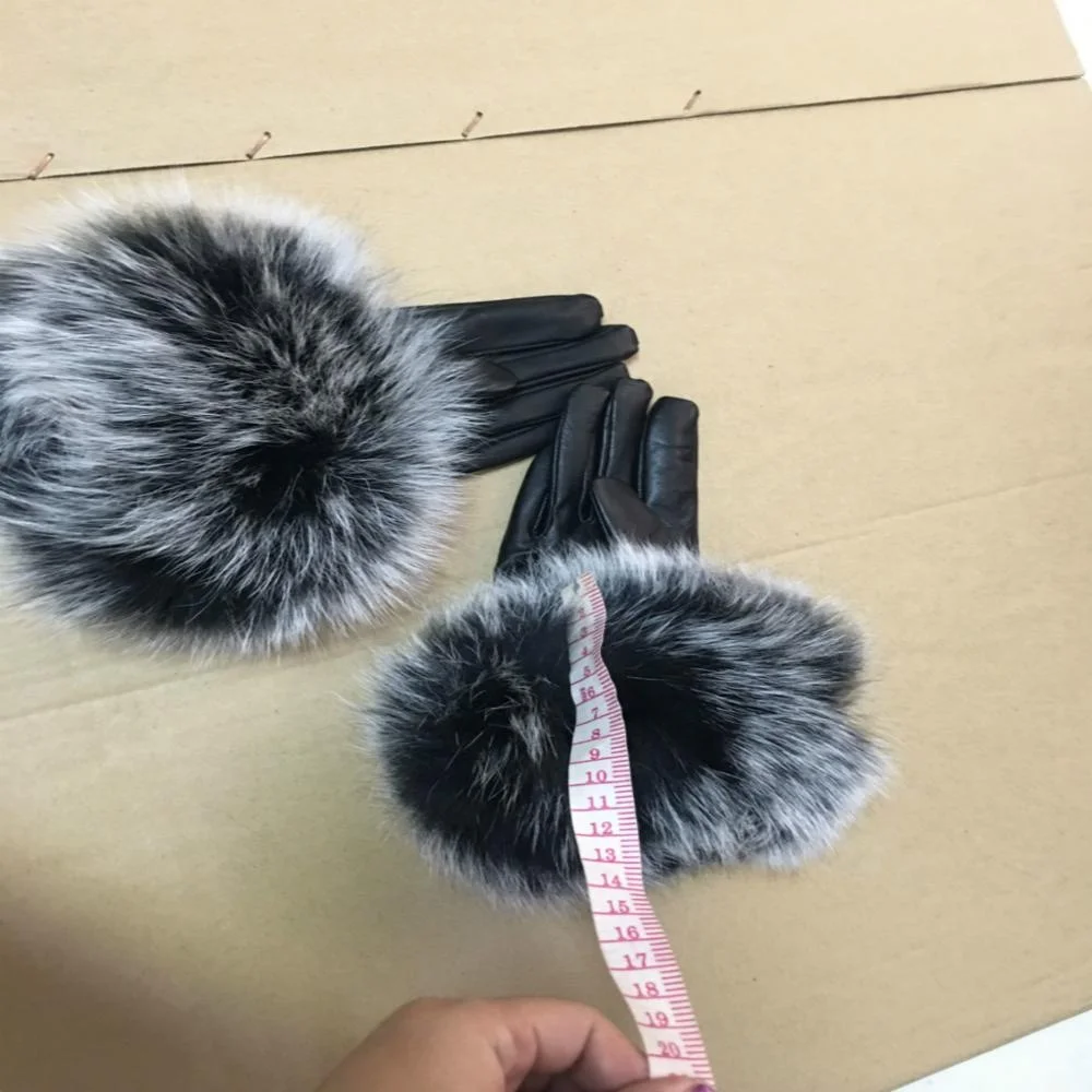 Wholesale Sheepskin  Women Fox Fur Leather Gloves