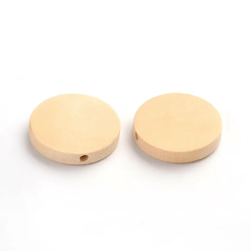 Оптовая продажа, деревянные бусины из натурального дерева, без свинца, плоские круглые подарки, размер 25x5 мм, отверстие 2 мм