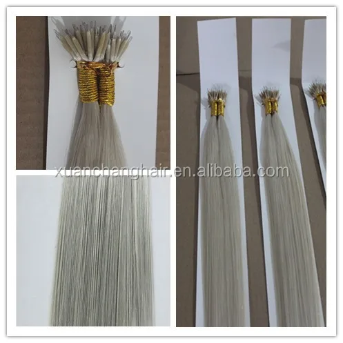 Nano Ring Metal Gray Color Stick-Tip Human Hair Extensions Cheap Price