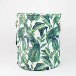 2020 New Comfortable Home Fabric laundry basket printed  foldable washing basket with cotton Rope  handle