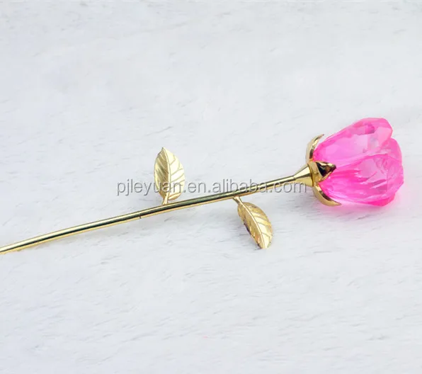 wholesale pink crystal glass rose flowers for crystal craft