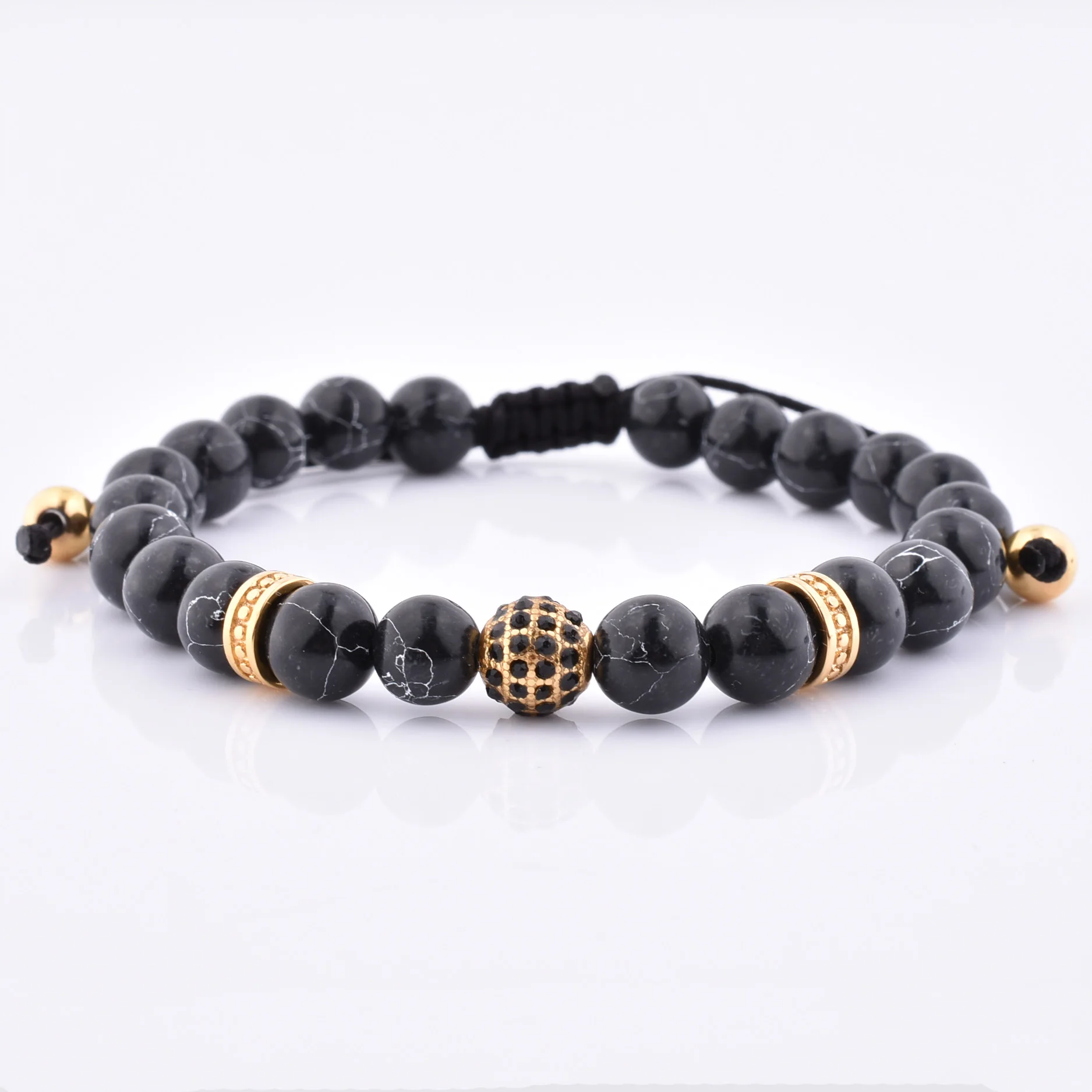 Wholesale Fashion Black Magnetic Clasp Onxy Flat Stone Bracelet for Men CZ Zincon Luxury Charm Bracelet