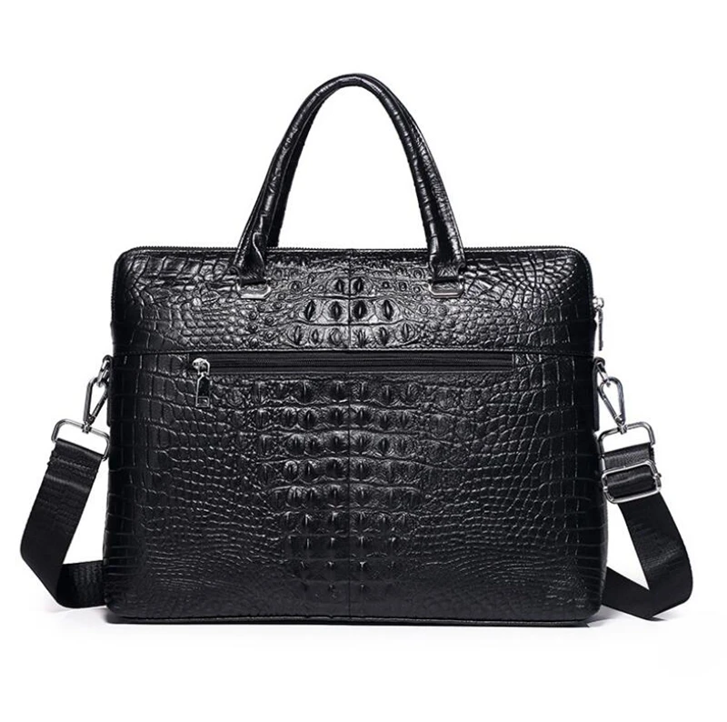 Dreamtop DTG537 hot sale cheap real leather briefcase laptop bag black crocodile grain leather office bag for men leather