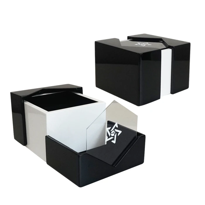 Transparent clamshell wooden watch box, black unique design luxury watch box