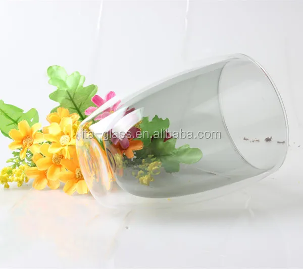 glassware factory competitive price 350ml inside color gray outside clear double wall beer acrylic wine glass tumbler for drink
