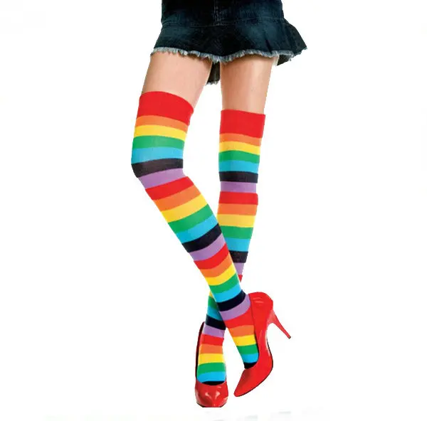 Women Multi Neon Color Fancy Design Thigh High Over the Knee Socks Stockings