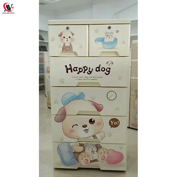 pp plastic clothes storage drawer 5 tier cupboard with two locks wardrobe for baby