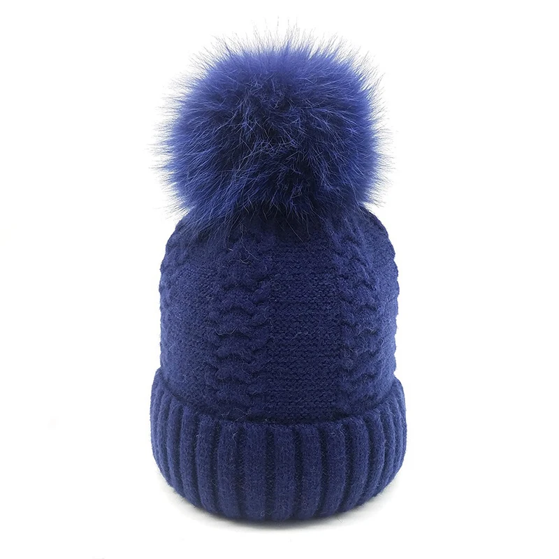 Custom Wholesale Knitted Beanie Winter Warm Women Real Fur Pompom Hat New Fashion Real Fur Hat