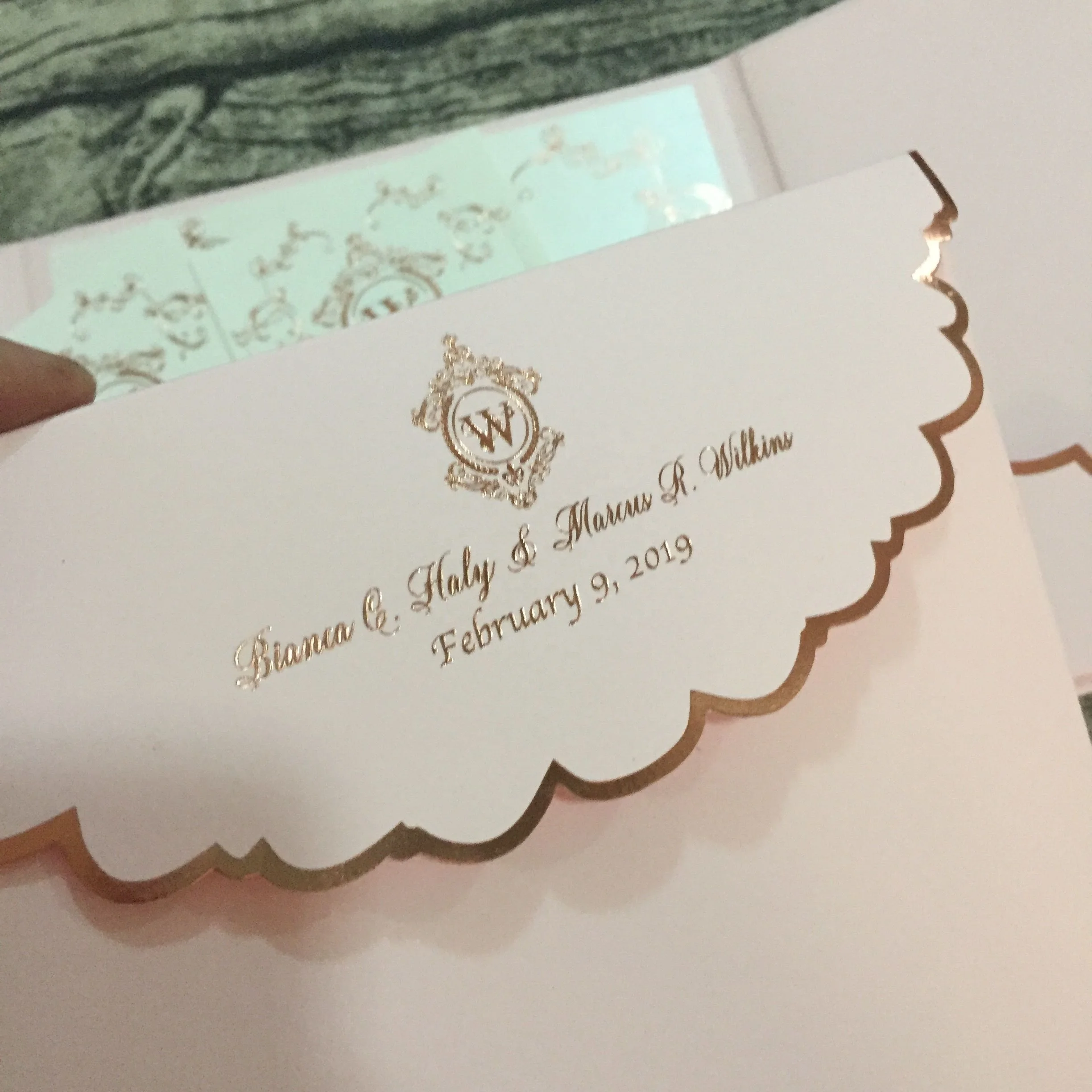 Hot Sale Romantic & Fresh Pink Gatefold Hardcover Wedding Invitations with Rose Gold Foil text, Envelope