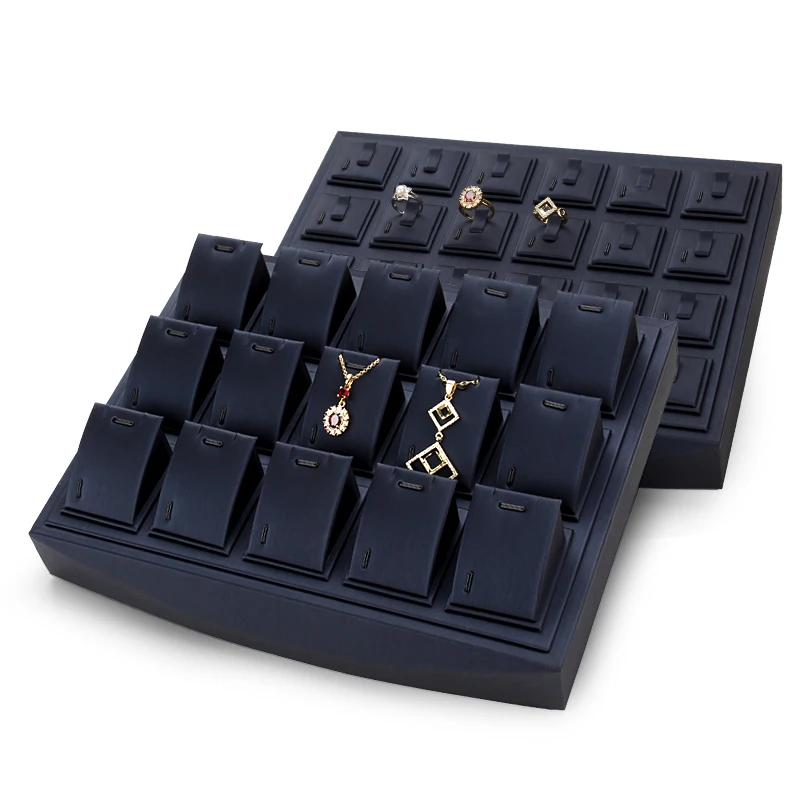 FSD Wholesale stackable handmade pu leather jewelry display ring pendant bangle necklace bracelet tray