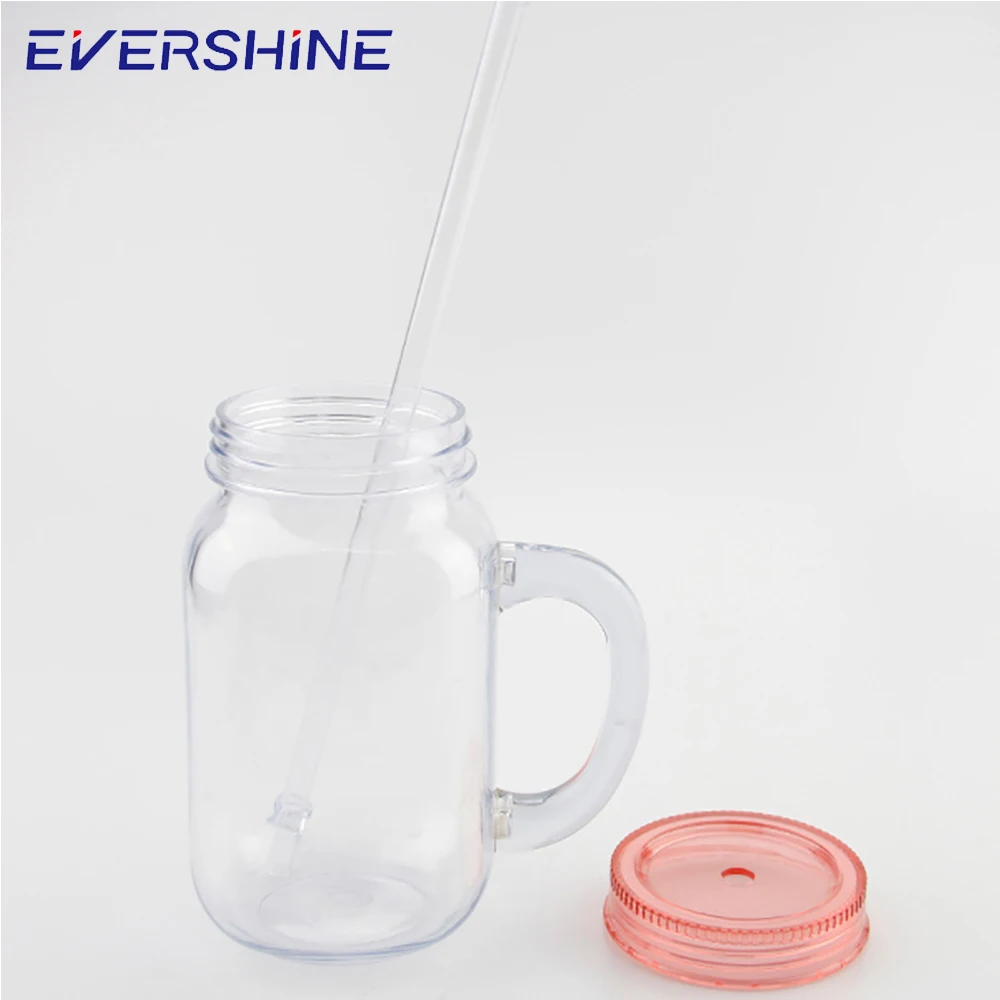 
600ml drinking manufacturer logo blue double wall wide mouth tumbler mini plastic mason jars mugs custom with lid 