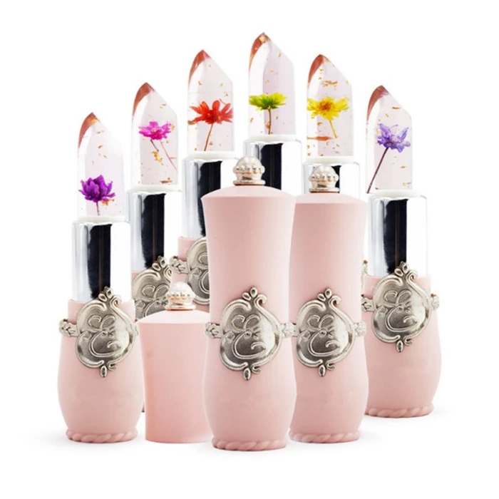 
2018 Make your own temperature change colour clear magic lipstick with flower change color 