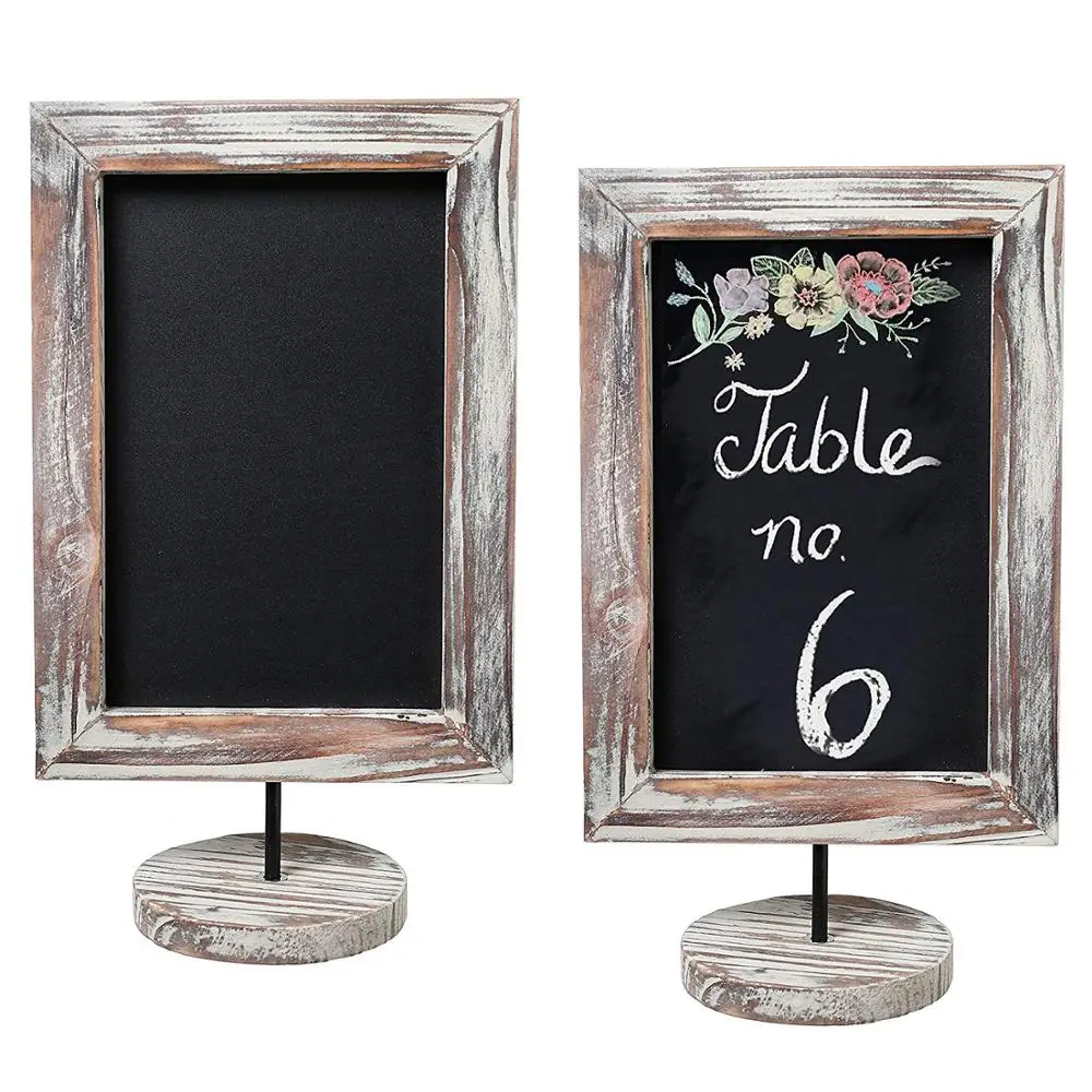 Set of 2 12-Inch Rustic Torched Wood Framed Tabletop Memo Message Chalkboard Cafe Menu Board Sign Table Sign Wedding Decoration