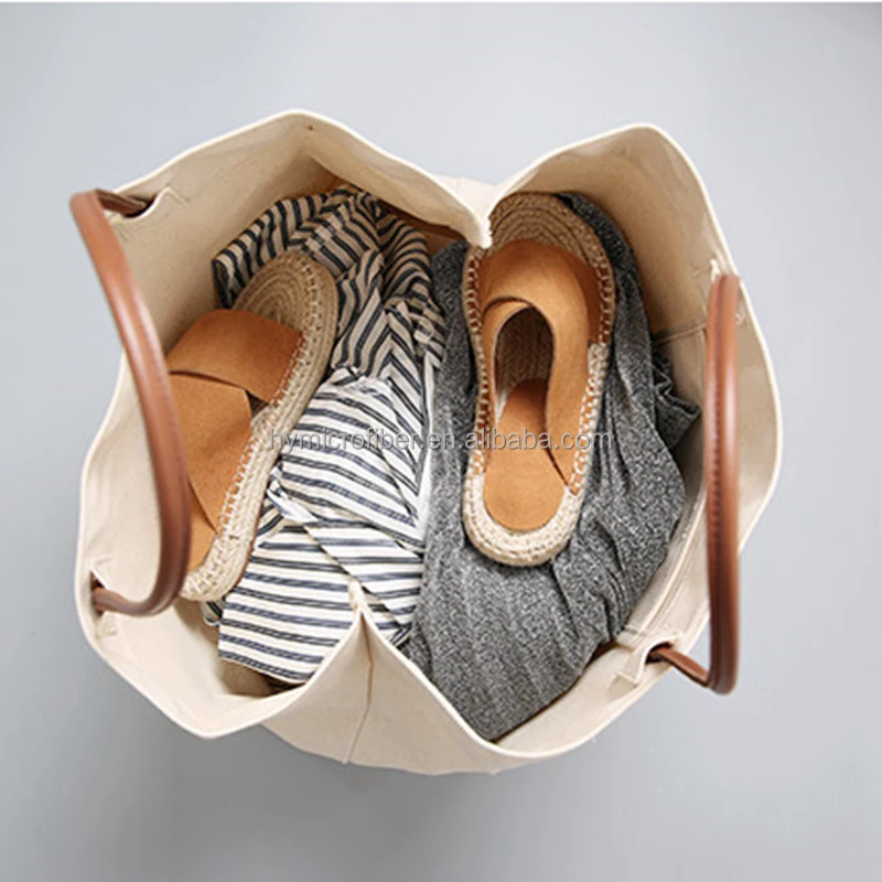 Wholesale Large Leather Cord Canvas Bag with Logo Customised with Leather Handles from Manufacturers