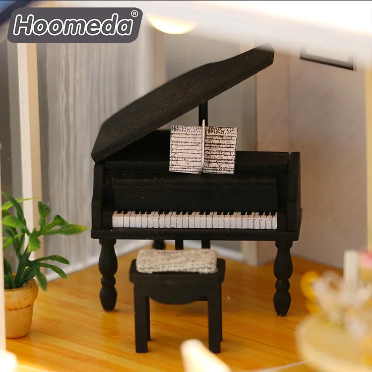 Hoomeda craft wooden doll house diy miniature Dollhouse with led light