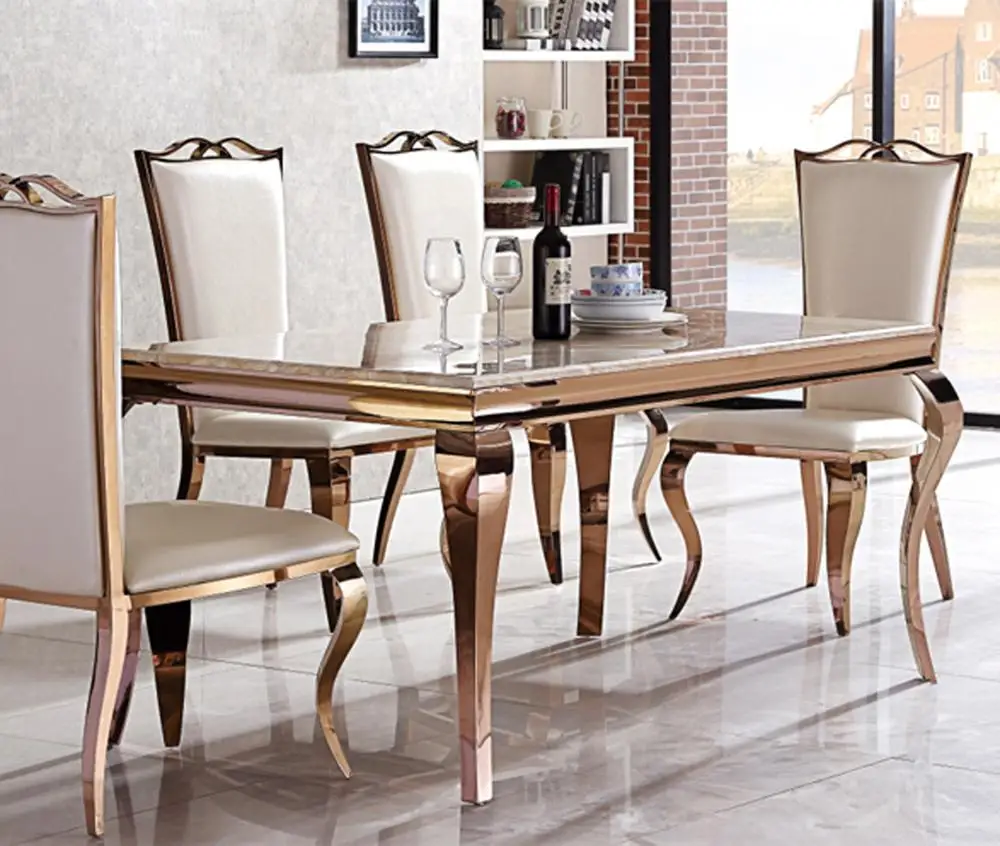 Customized furniture simple style stainless steel legs glass top dining table