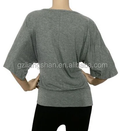 OEM Wholesale Women Dolman BoatNeck Half Wide Sleeve Batwing Slouchy Top Loose Draped Blouse T- Shirts