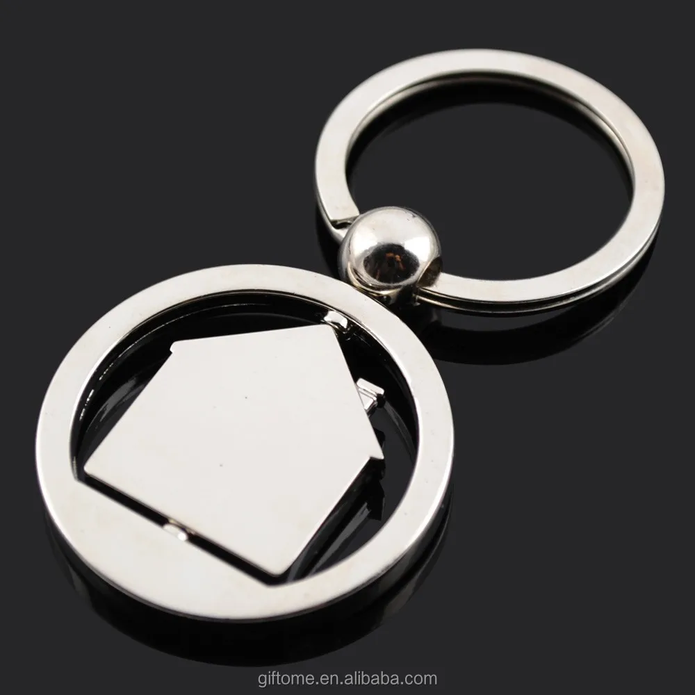 Wholesale Blank Metal 360 Rotatable Double Faces Custom logo House Keychain for Real Estate Company Gifts