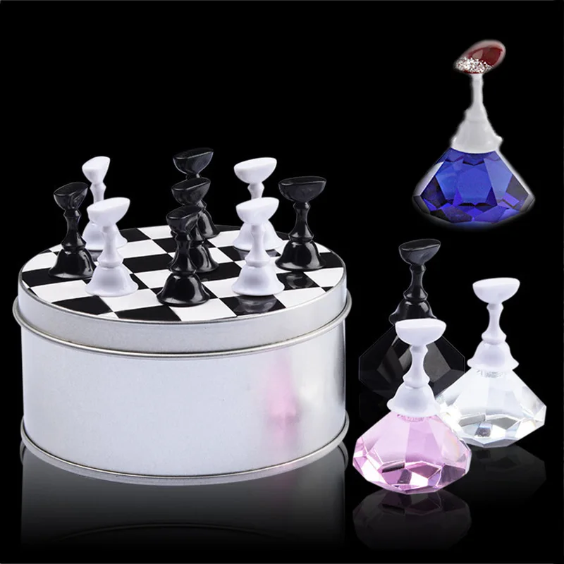 Chess Board Design Crystal Rhinestone Holder Manicure Tools Nail Art Tips Practice Stand Nail Art Display Holder