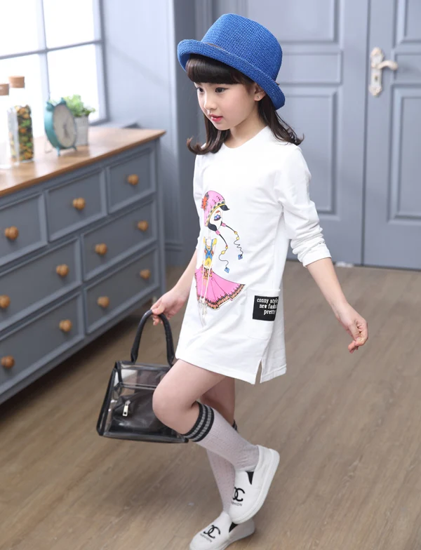 Лидер продаж, детская одежда, Весенняя хлопковая футболка с длинным рукавом и мультяшным принтом для девочек