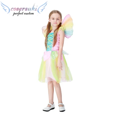 Cute Rainbow Angel Skirt Halloween Children Princess Dress Stage Performance Cosplay Angel Costume