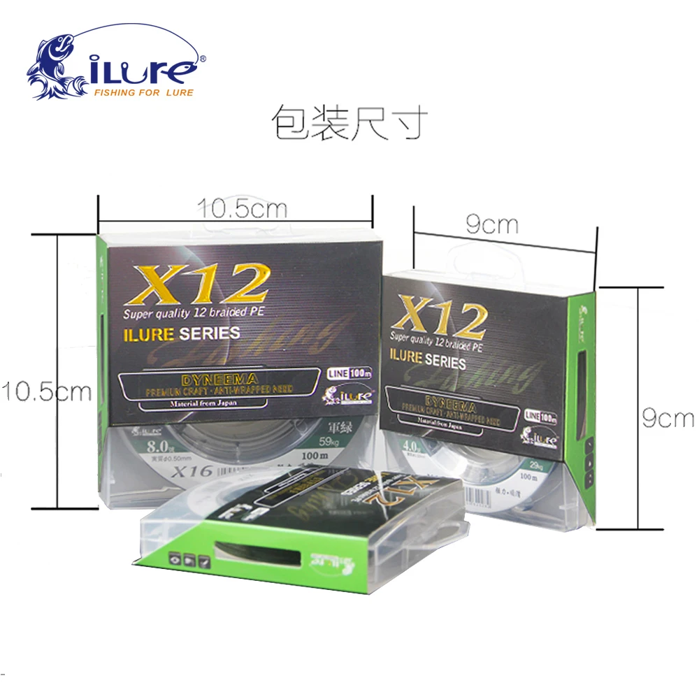 Ilure 12 Braid Fishing Line weave PE 100m spool Green And Rainbow 10m per color Braided Wire