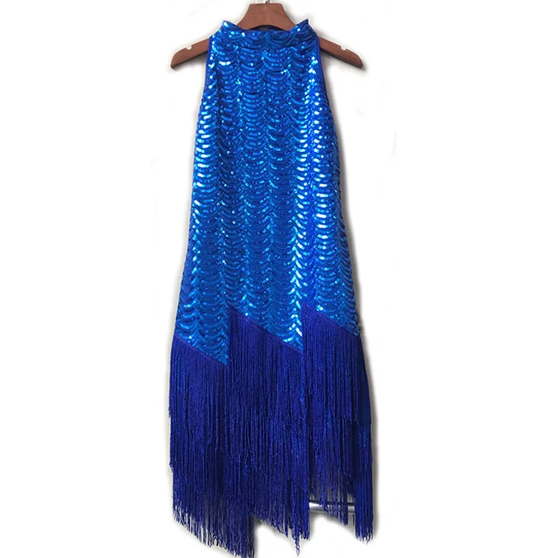 
modern sexy off shoulder fish sequin latin dance dress with tassel 