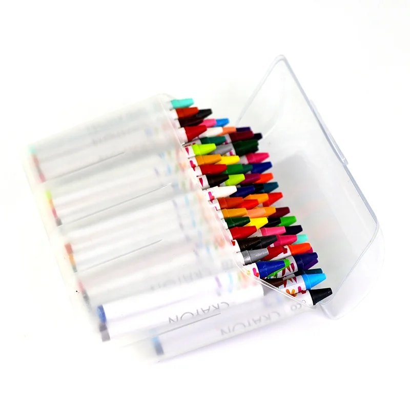 64 Pieces plastic case with sharpener wax color crayon