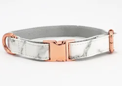 Marble Dog Collar Leash Personalized Faux Leather Dog Collar  with rose metal buckle