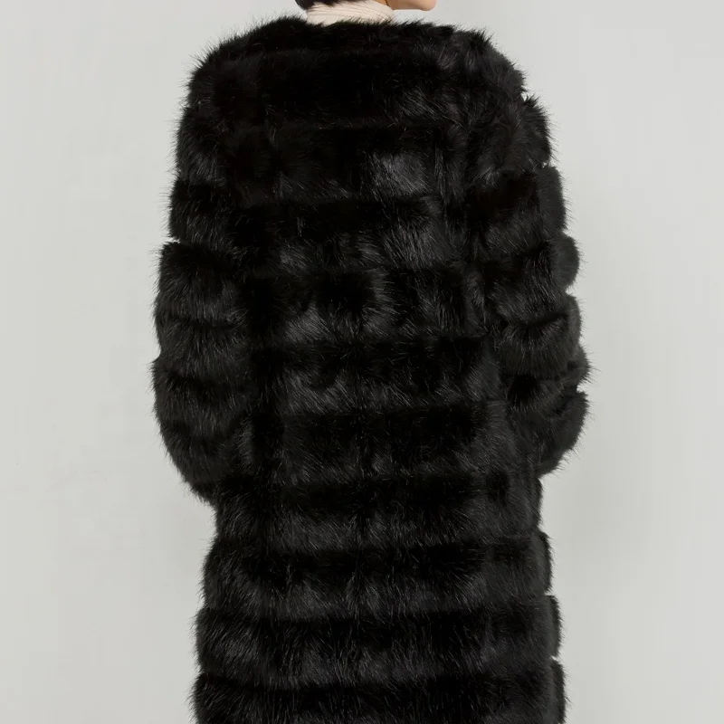 
Warm Winter Hot Sale Long Black Faux Fox Fur Coat 