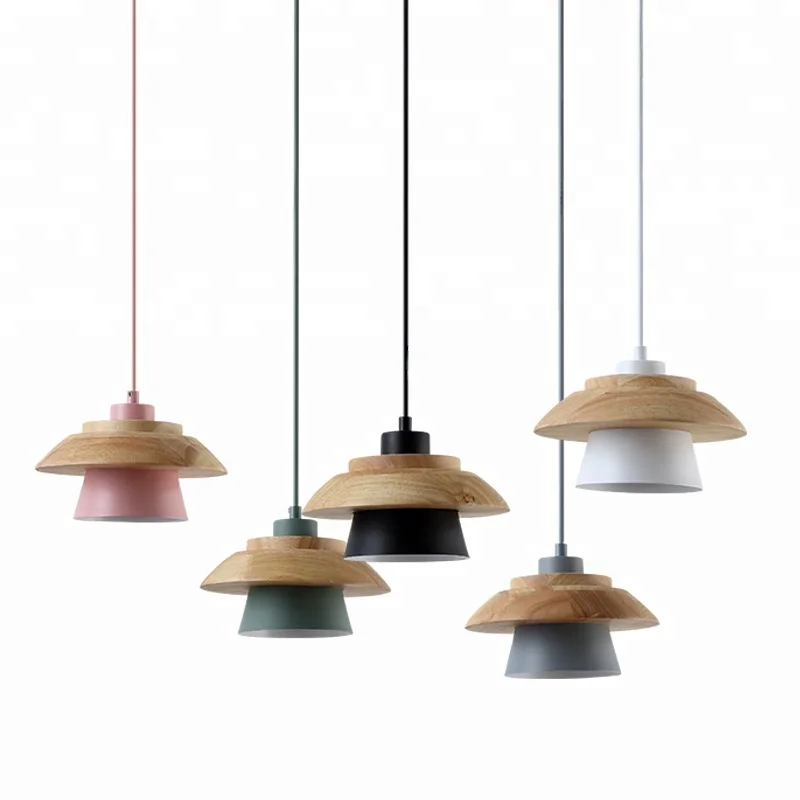 pink yellow blue green multi wood ceiling pendant lighting lamp for dinning room