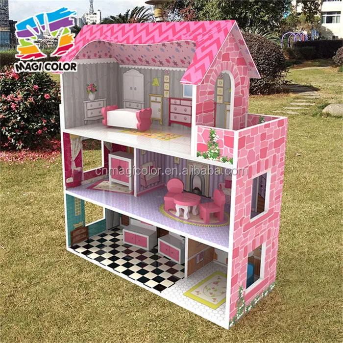 wholesale lovely girls toy sets wooden miniature house kits new design children wooden miniature house kits W06A235