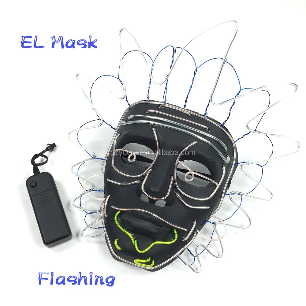 Hot Sales Fashion EL Wire Glowing Rick Mask LED Party Mask  Halloween Costumes Mask for Christmas Horror Theme Party Decor