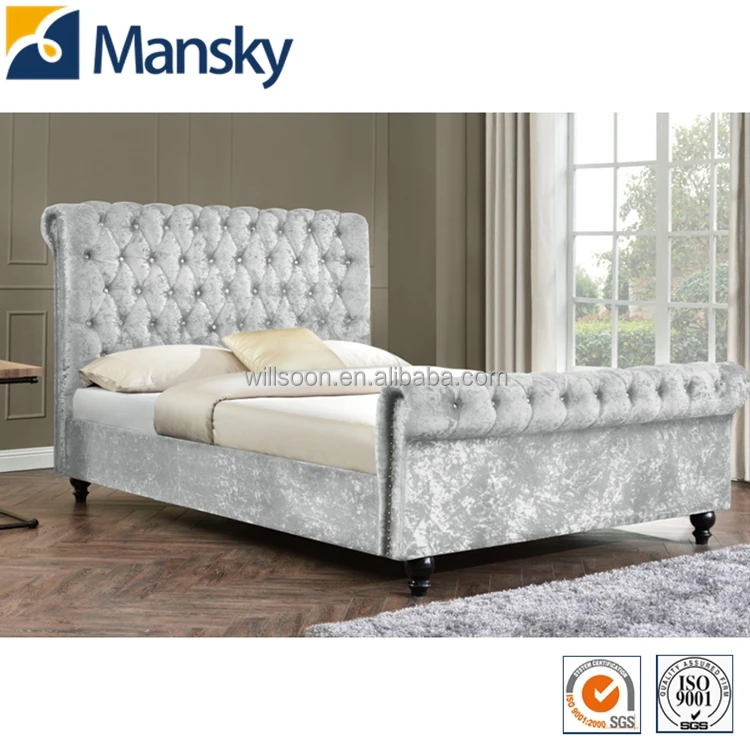 Willsoon Modern Chesterfield Design King Size Upholstered Bed Velvet Fabric with Soft Wooden Frame for Home Furniture Bedroom