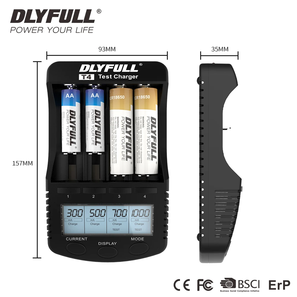 Dlyfull Smart 4 Slots China Factory Outlet NiMH lithiumion Universal Smart Battery Tester 18650 Battery Charger AA AAA