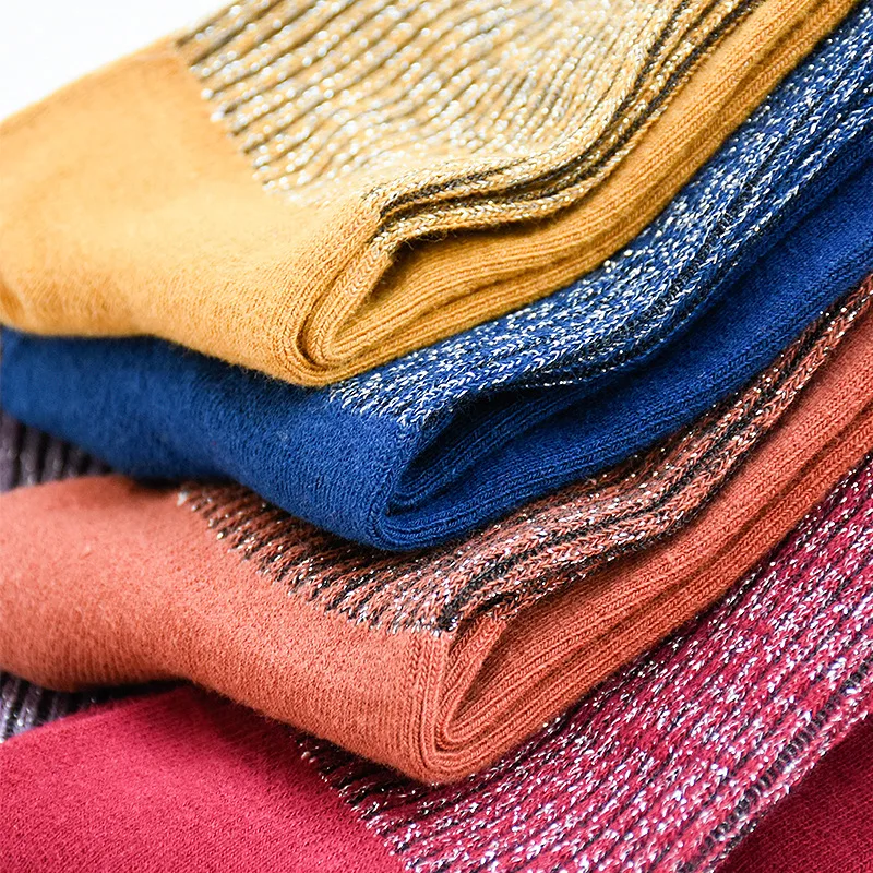 
XZ Autumn and winter new pure cotton kids silver scallion pile socks fashion retro lace children Korean girl middle barrel socks 