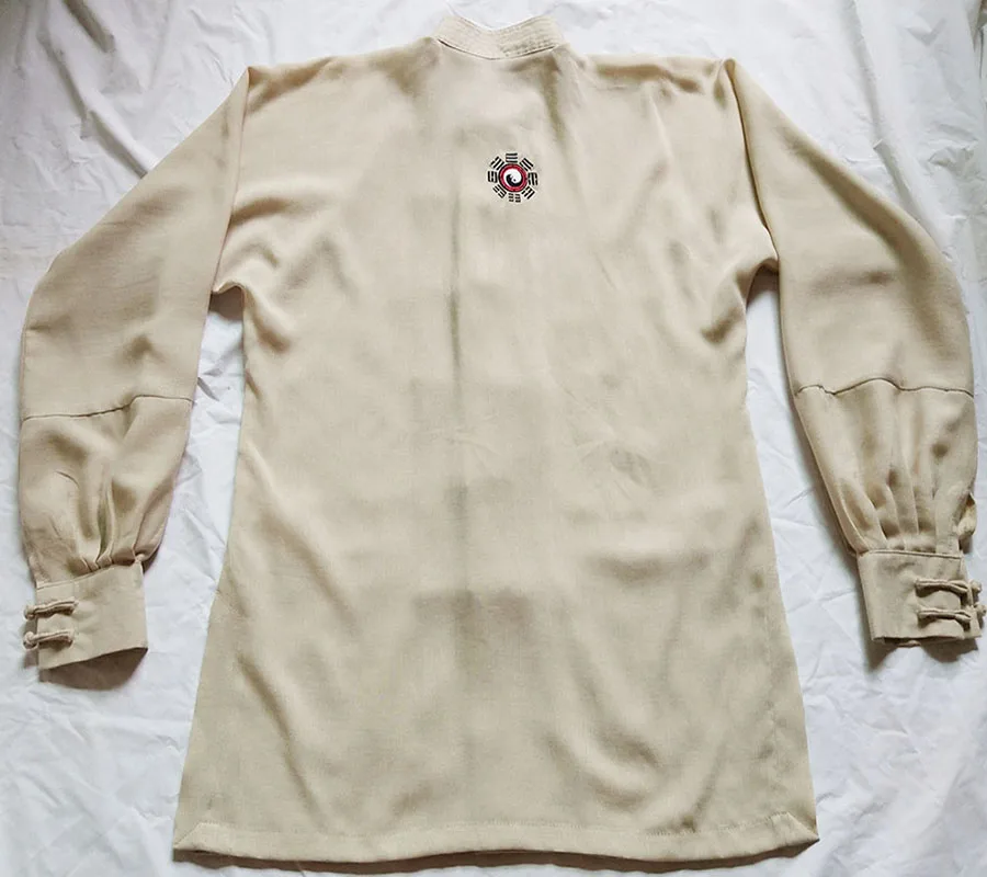 Unisex custom linen and cotton beige or OEM colors with embroidered Taiji logo on back long sleeves Taiji Shirt Martial Arts