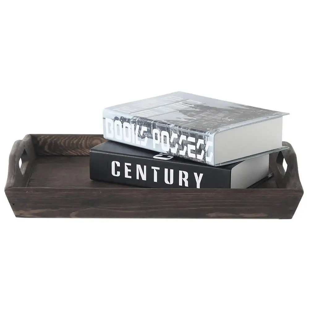 
Rustic Coffee Brown 16-inch Wooden Breakfast Serving Tray with Oval Cutout Handles 