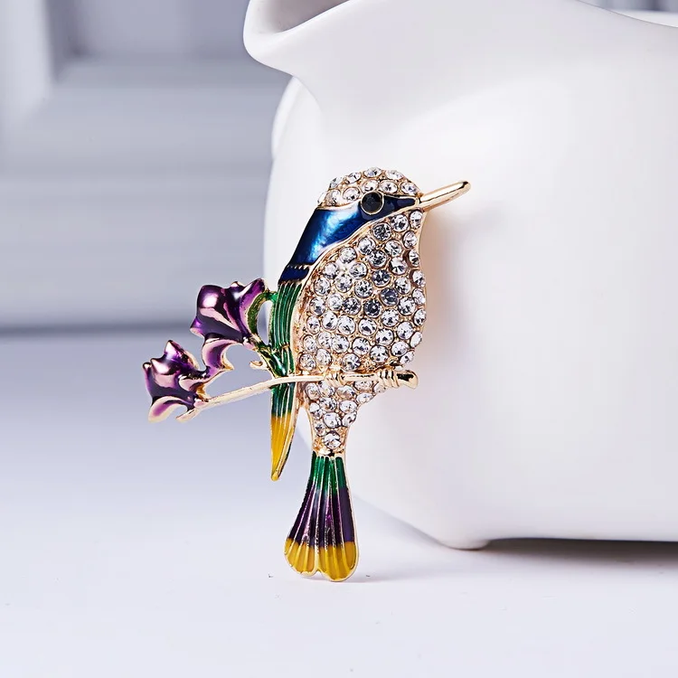 Fancy Women Brooch Bird Brooch Pin Jewelry Design Metal Enamel Crystal Gold Zinc Alloy Children Party Dresses 10 G 12 PCS ABR031