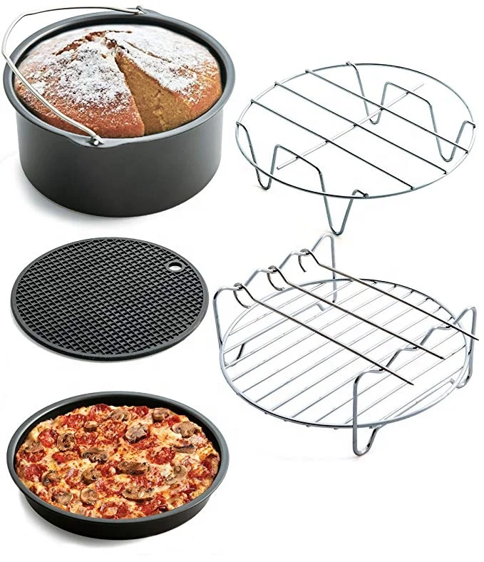 Air Fryer Accessories 7 Inch 5 pieces Set For All 3.7QT - 5.3QT - 5.8QT Cake Basket Pizza Double Grill
