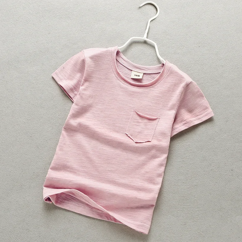 100% cotton solid color shirts for baby girls boutique short sleeve kids t shirts wholesale