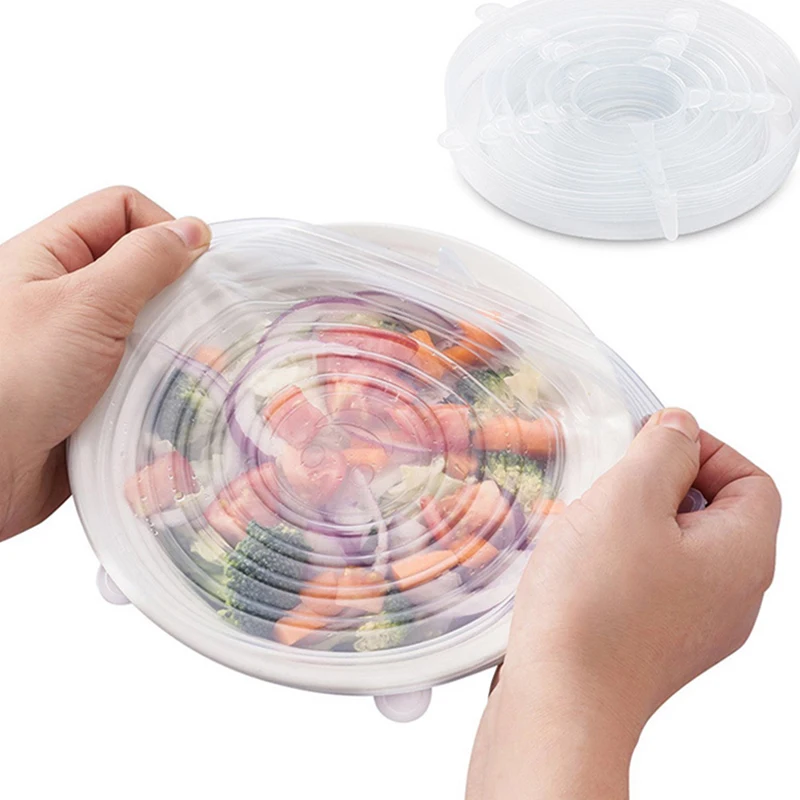 Silicone Kitchen Accessories 6 packs Food Wraps Fresh-keeping Covers Silicone Sippy Lids Stretch